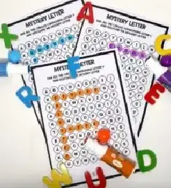 The 'Mystery Letter' worksheets, created by iDots, offer 26 exercises designed to help children learn the alphabet. Each worksheet is dedicated to a different letter, allowing children to practice letter identification and dabbing. This repetitive practice aids in easy memorization.